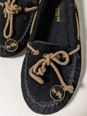 Coach Black Suede Shearling Lined Loafers Size 9